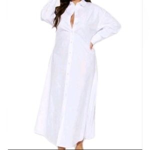 Nova FashionTall Girl White Long Slv w/Side Slits Loose Fit Maxi Shirt Dress XL
